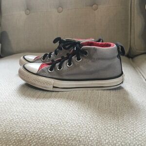 Kids Converse All Star Chuck Taylor Mid Top Sneakers Gray Red‎ Sz 11 US